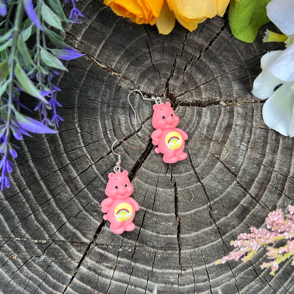 Rose Pink earrings Care Bears Inspired earrings bear rainbow care bear Hot Pink - Picture 2 of 14